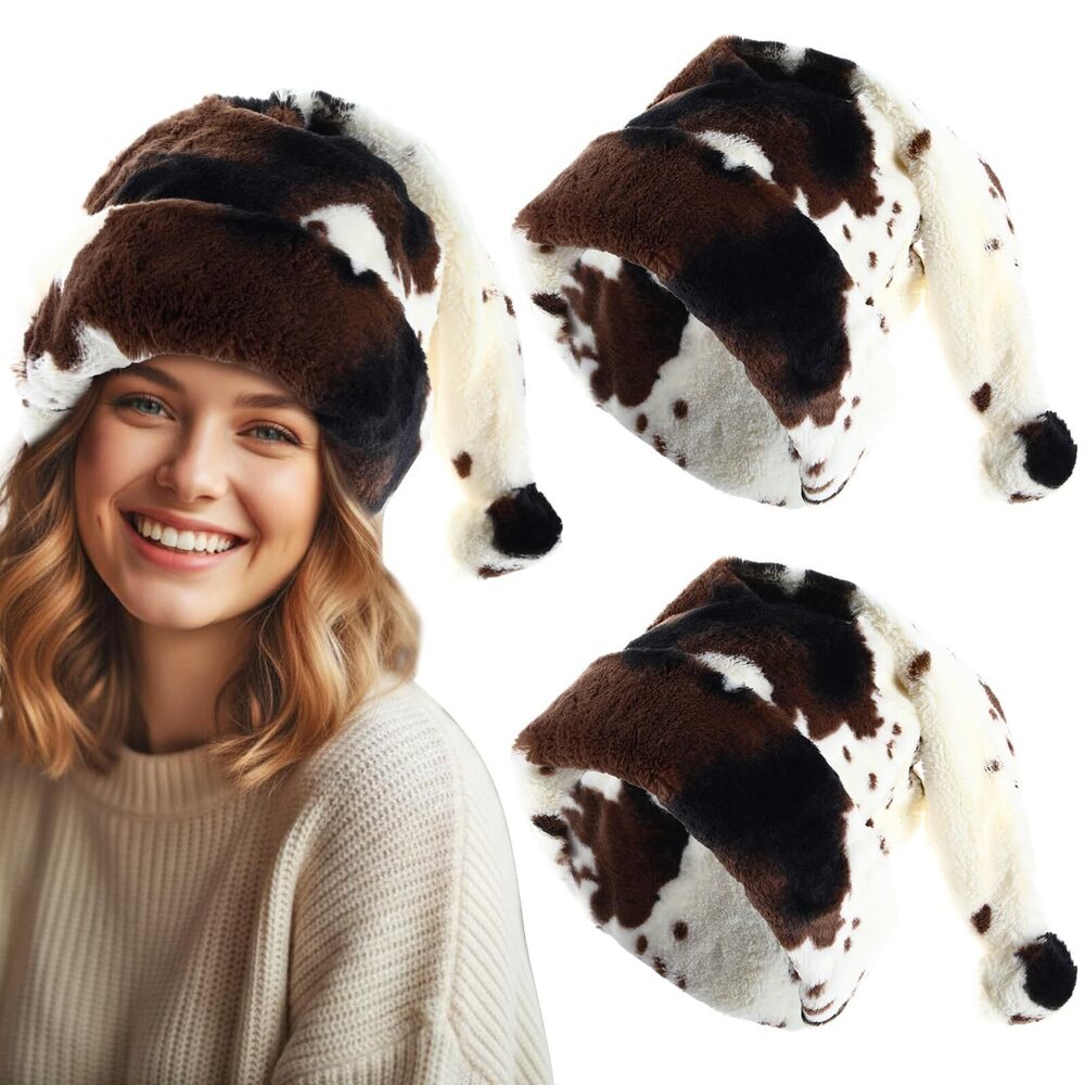 6325 2 Pcs Cow Print Christmas Hat , Christmas Funny Hat for Adults Cow